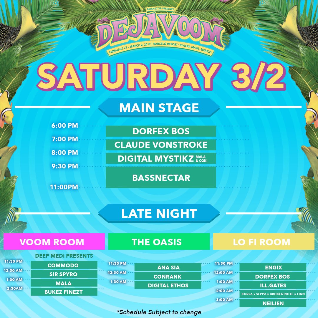 bassnectar's tweet image. #DEJAVOOM DAY 3 UPDATES! Due to some technical difficulties in the Deja Room, we're needing to move things around a bit! All artists will still be performing, but some times and rooms have changed. Check out the info + tell your friends! bassnectar.net/?p=27109