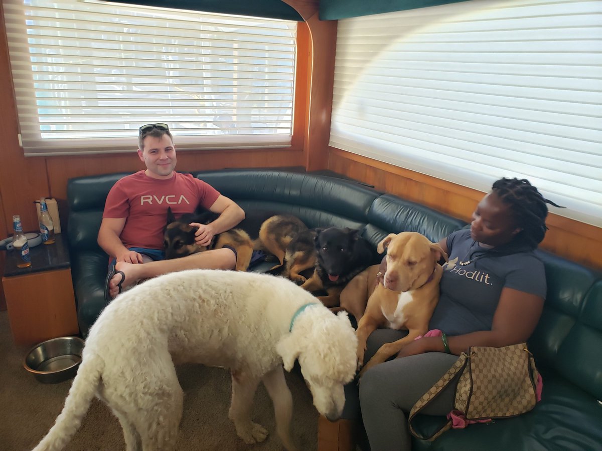 officialmcafee's tweet photo. Our newest volunteer - Corey - showed up today and Axel did not eat him. Made me suspicious. I'm not buying his simple explanation: "I'm a dog person". I've got my eye in him. https://t.co/b5diTSZ9cI
