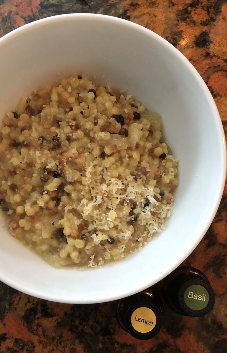 This recipe talks dirty. Our blizzard bonus today – a banquet of Fregola w/ shallots, onion, garlic, saffron, lemon essential oil &amp; basil essential oil – topped with sheep’s milk Pecorino. #rouxprovincetown #zest #thezestzone #sultrypalette #fregola #zestculinary #essentialoils