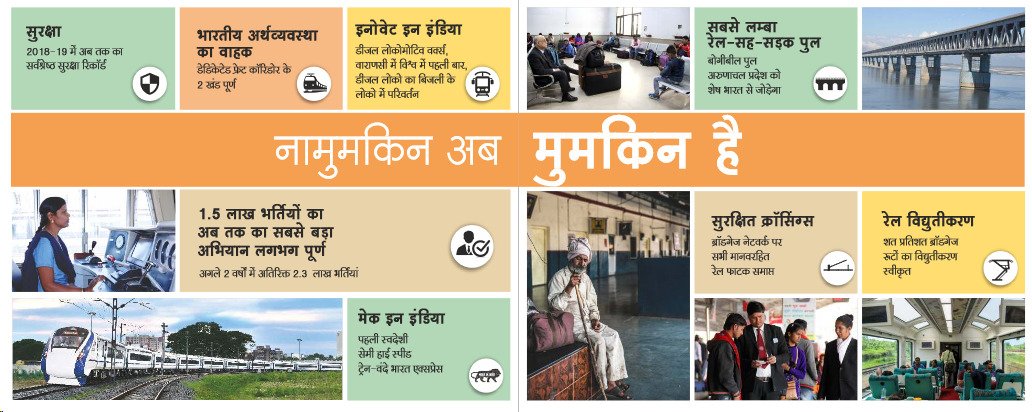 रेलवे देश की जीवन रेखाः अर्थव्यवस्था, यातायात, कनैक्टिविटी, विद्युतीकरण, युवाओं को नौकरी जैसे कार्यों के साथ ही स्वदेशी सेमी हाईस्पीड ट्रेन वंदे भारत एक्सप्रेस से नागरिकों के गर्व को बढाता रेलवे तेजी से आगे बढता जा रहा है। जो नामुमकिन था, अब मुमकिन है
indianrailways.gov.in/5_Years_Achiev…