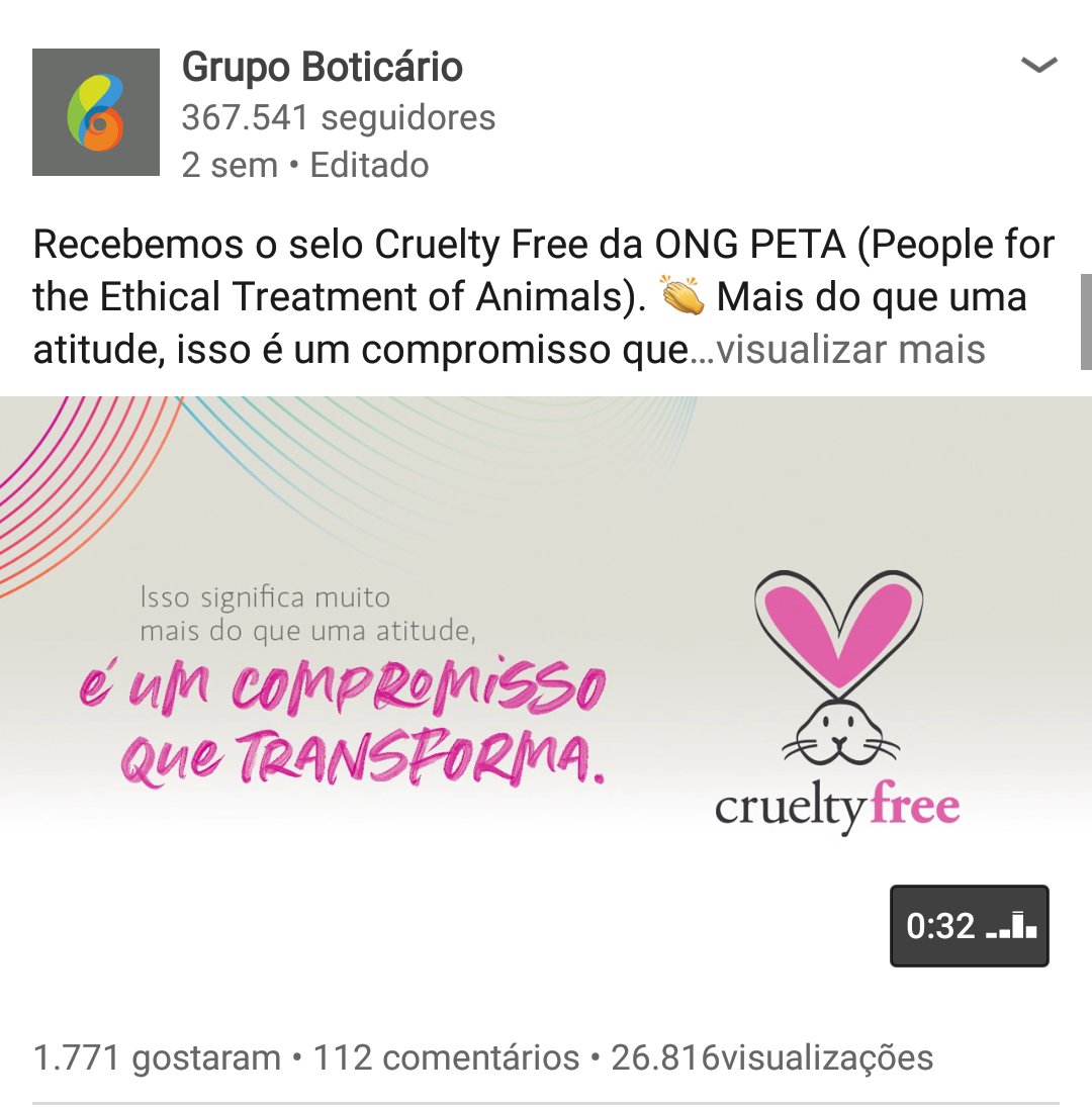 Parabéns ao Grupo Boticario 
 👏🏼👏🏼👏🏼👏🏼 Vaidade e crueldade não combinam 🐇❤ #CrueltyFree #GrupoBoticario