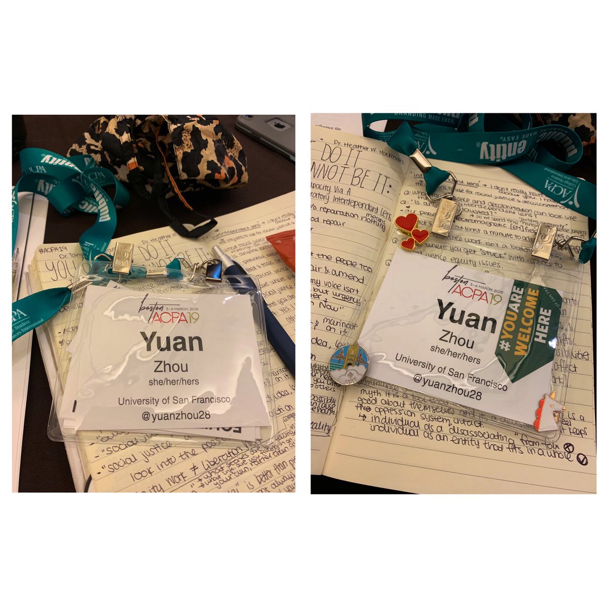 yuanzhou28's tweet photo. Before and After: Nametag Version. Super excited to be back with @ACPA. Let the conference season begins! #ACPA19 #YuanthePRO #YuaninMA Reppin’ @usfca! https://t.co/J8lV9iSwBL