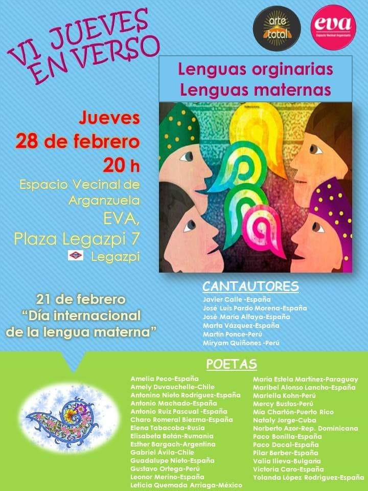 ElisabetaBotan's tweet photo. #CelebracióndelasLenguasmaternasLenguasoriginariasorganizado por el #ARTETOTAL en #EVArganzuela, 28.02.2019. https://t.co/prDZdMcAb6