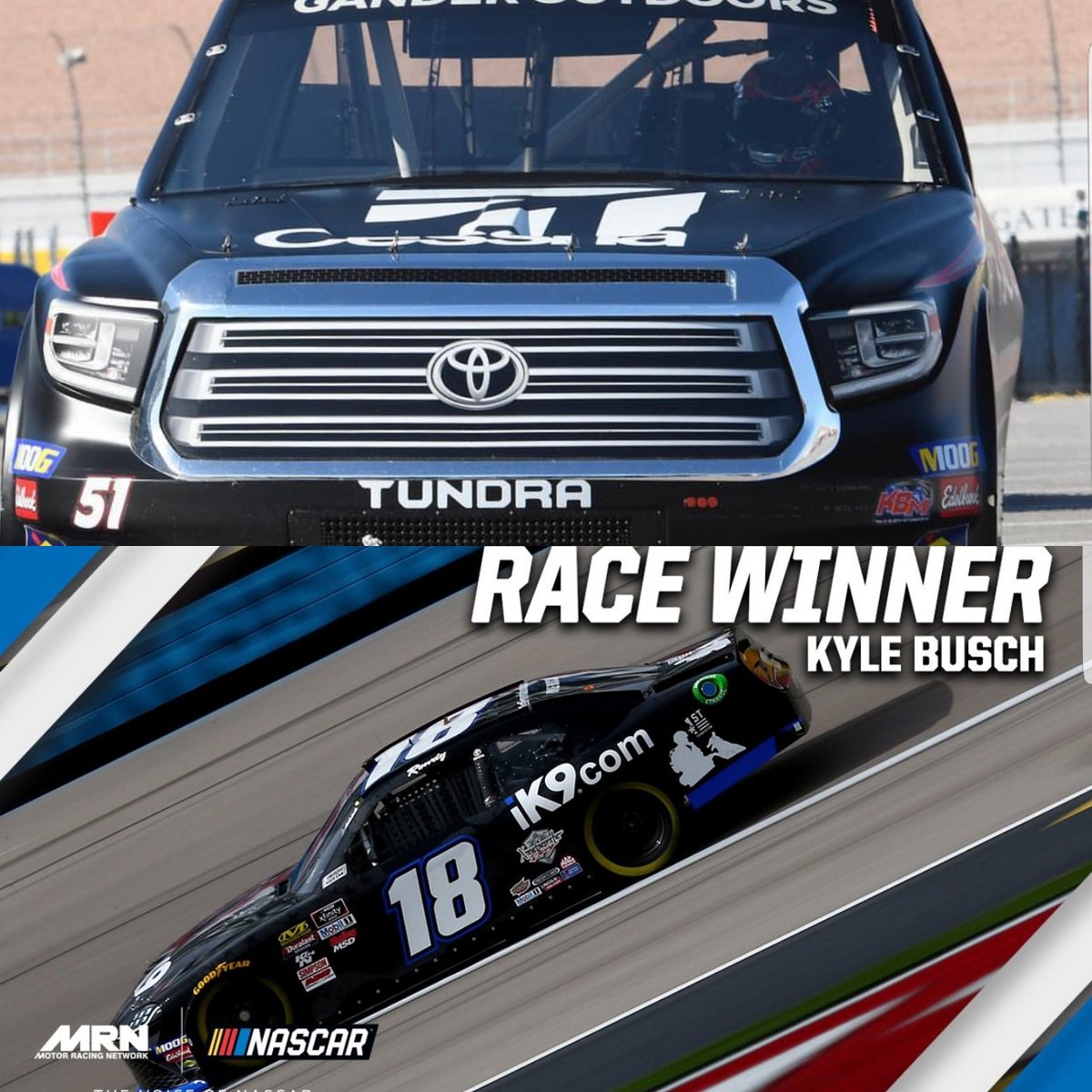 Davey64's tweet photo. 2 down 1 to go SWEEP LV @KyleBusch @JoeGibbsRacing 
@ToyotaRacing @Toyota 
#18in19 #rowdynation #Supra 
#BoydGaming300 #raceislife 
#futurehalloffamer https://t.co/zizuCcNxRv