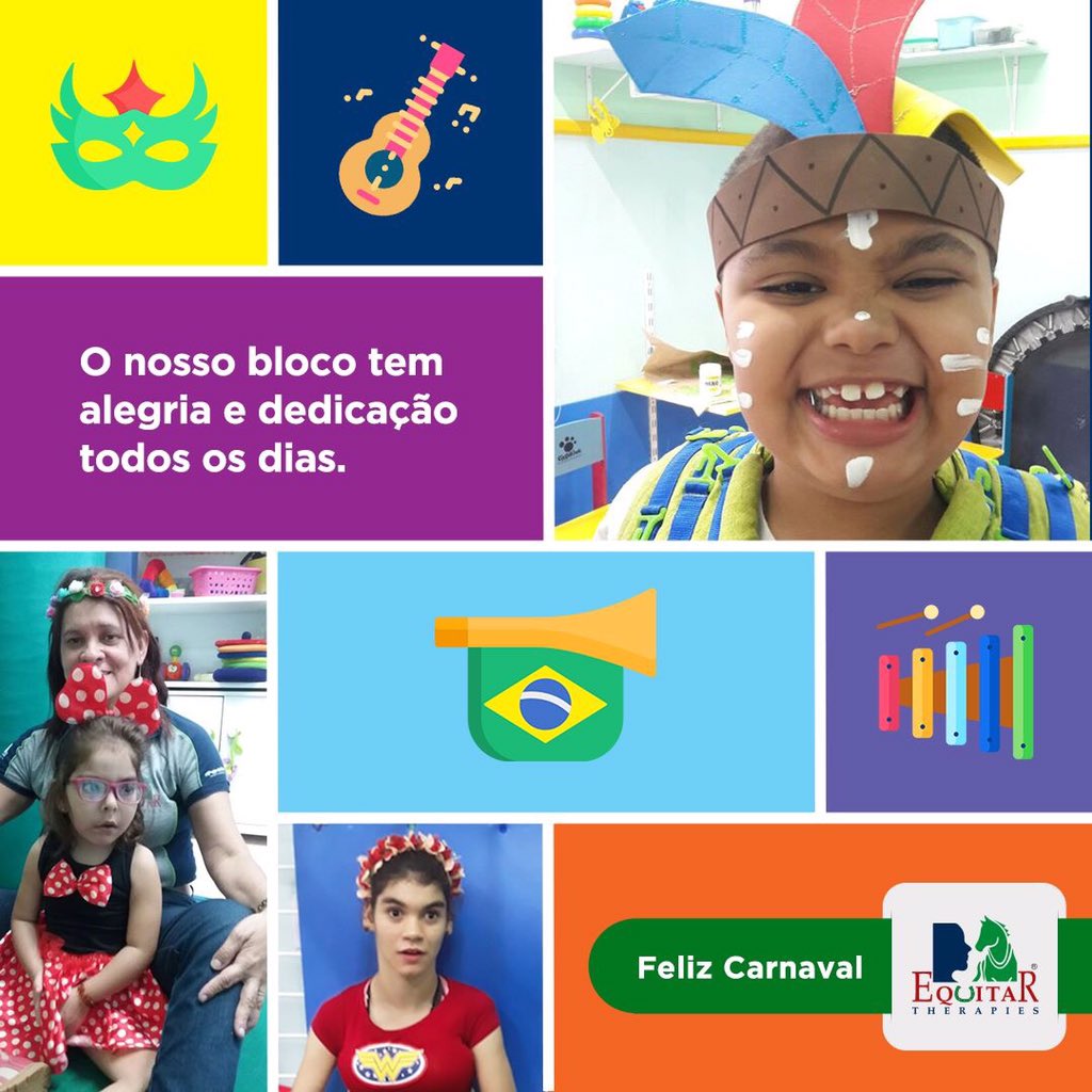 EquitarBr's tweet image. A semana de pré carnaval aqui na Equitar não poderia ter sido diferente: muita alegria com a turma de profissionais e pacientes mais motivada e animada de todas. #carnaval #desenvolvimentoinfantil