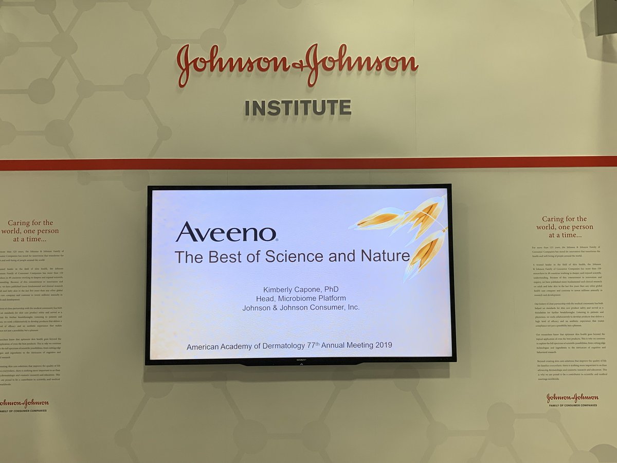 JNJInnovation's tweet photo. Aveeno microbiome science was front and center at the @JNJInstitute at the American Academy of Dermatology Meeting. #AAD2019 #Aveeno #rootedinscience https://t.co/NB0mYU2Yn3