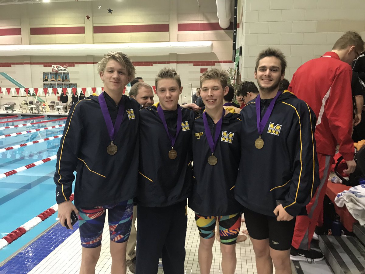 Boys 400 Free Relay 6th place and a NEW SCHOOL RECORD!  Boys finish tied for 7th overall!