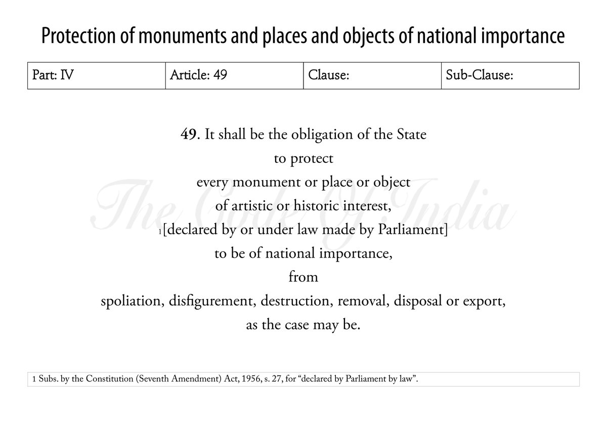 Protection of monuments and places and objects of national importance #Article49 #Protection #Monuments #Places #Objects #Part4 #DirectivePrinciplesOfStatePolicy #DPSP #DirectivePrinciples #India #TheConstitutionOfIndia #TheCodeOfIndia