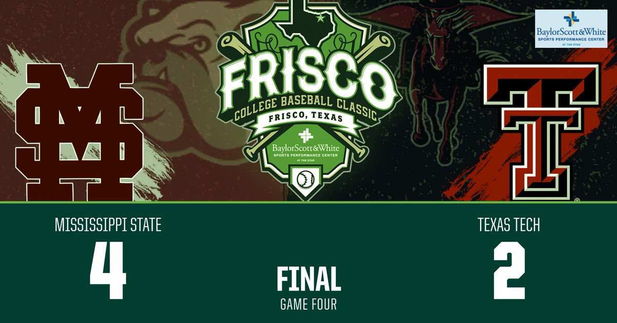 FriscoClassic's tweet photo. Final | @HailStateBB 4 🆚 @TTU_Baseball 2

#BestOutsideOfOmaha #FCBC2019 https://t.co/T0XiFjtUi5