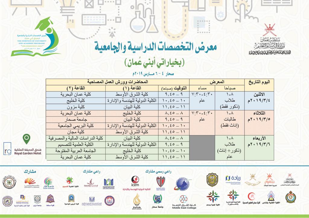 معرض التخصصات الدراسية والجامعية..
بخياراتي أبني عمان.