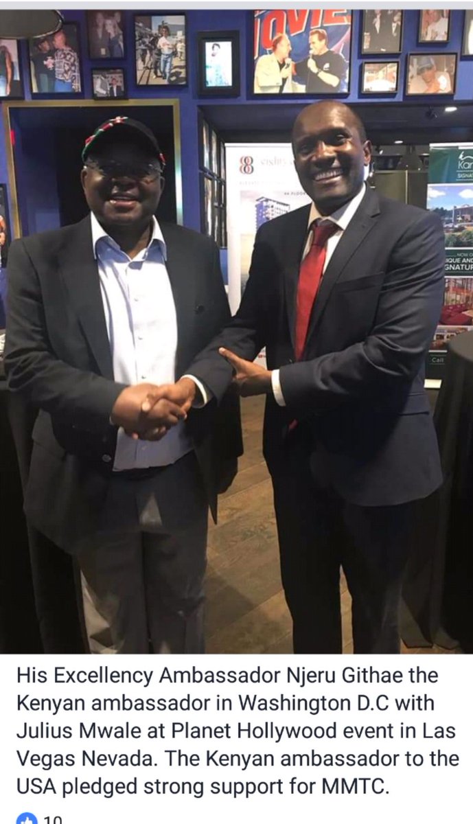 Julius Mwale appears to be recruiting senior government officials to his controversial project. At the Las Vegas Sevens Rugby, he's seen with Kenyan envoy to the US, who "has pledged support for MMC".