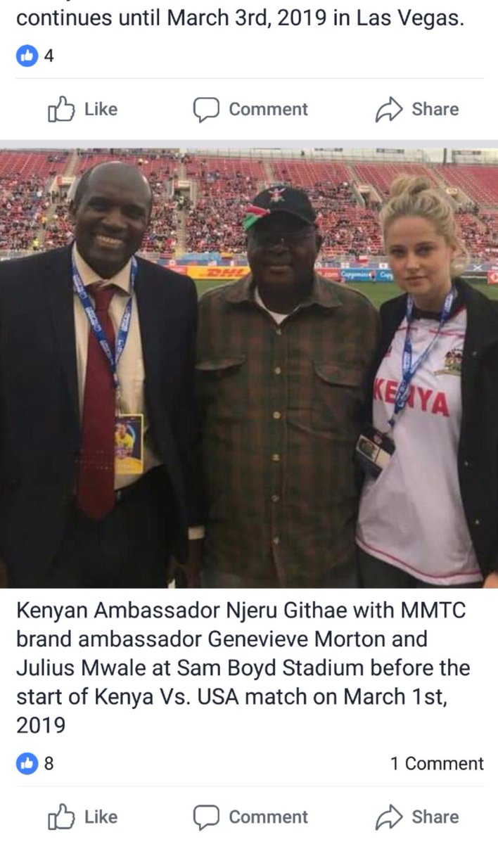 Julius Mwale appears to be recruiting senior government officials to his controversial project. At the Las Vegas Sevens Rugby, he's seen with Kenyan envoy to the US, who "has pledged support for MMC".