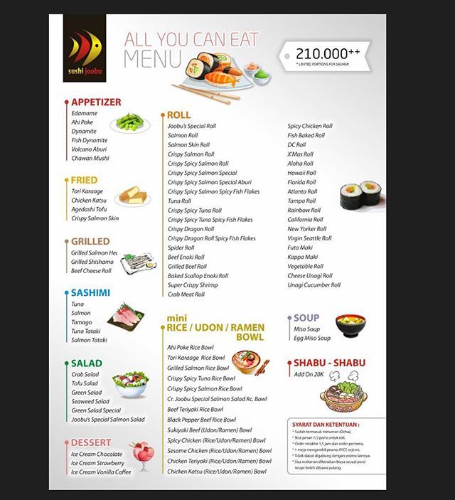 Puaskan makan sushi dengan menu All U Can Eat dr Sushi Joobu <a href="/210K/">derek mayden</a>++ Cus... lsg meluncur yah gaes 😘
.
.
.
#Sushijoobu #sushi #joobu #japanesefood #foodporn #instafood #allyoucaneat #ayce #aycesushi #gooddeal #starving #foodaddict  #sushijakarta #sush… ift.tt/2GXfrHo