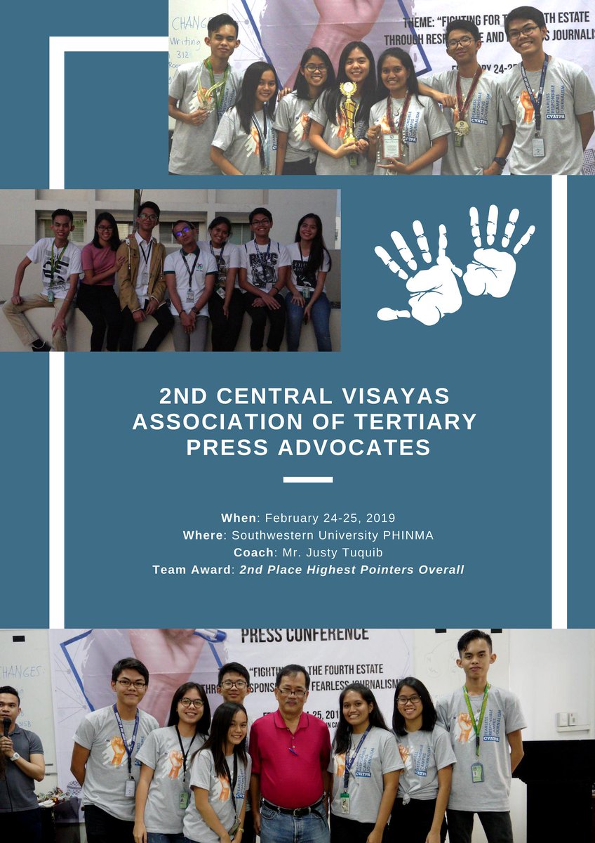 warrior_inkshs's tweet photo. Congratulations to our fellow Carolinians for bringing pride to our school in the 2nd Central Visayas Association of Tertiary Press Advocates held at Southwestern University PHINMA last February 24-25, 2019! 🎉🏆

#CarolinianAdvantage 
#TatakCarolinian https://t.co/nppdL1TtPW