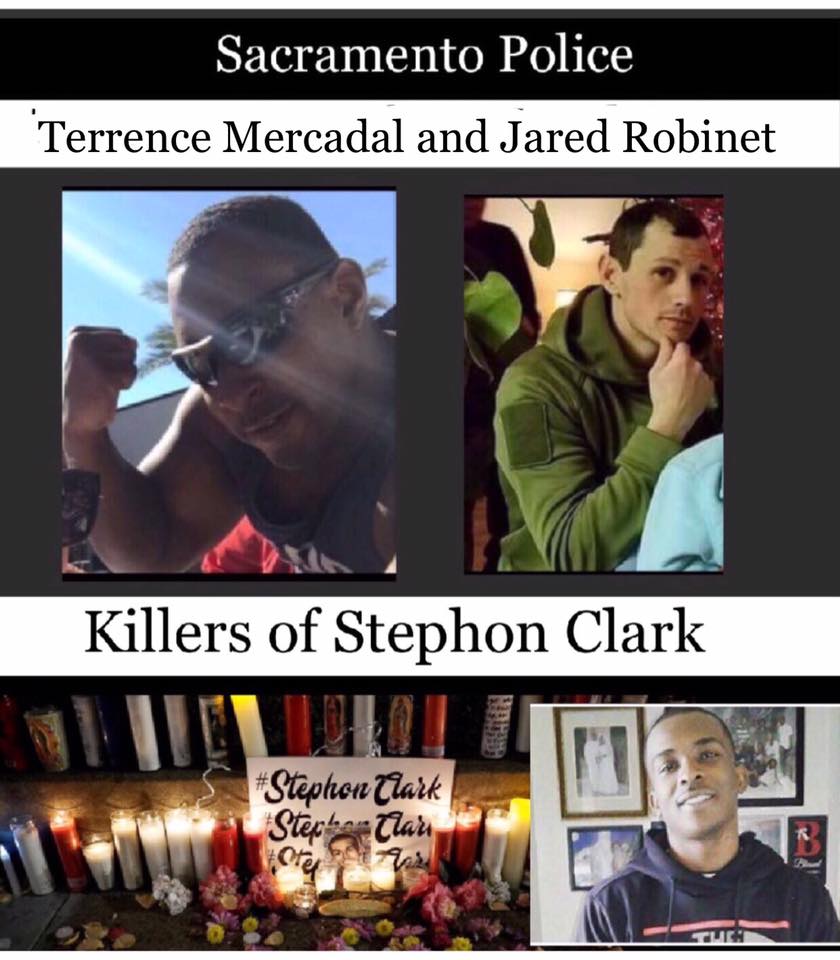 IAF__FAI's tweet image. Next we have the officers involved with the murder of #StephonClark. Two officers pulled the trigger to fire 20 rounds. Officers involved include #TerrenceMercadal and #JaredRobinet. These people stole Stephon's life in under 4.5 seconds. No charges.