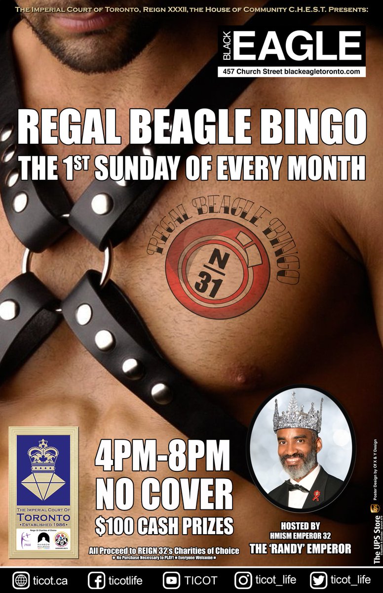KathySparkles18's tweet photo. Join @ticot_life tomorrow @eagletoronto for Bingo with The Randy Emperor @RandySpearhead 4-8pm with drink specials, cash and raffle prizes! #ticot #ticotlife #theimperialcourtoftoronto https://t.co/DKeizQFbOO