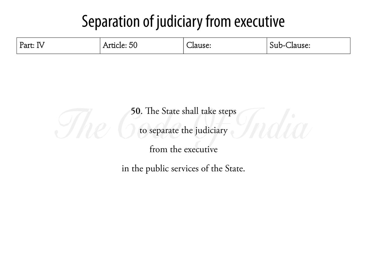Separation of judiciary from executive #Article50 #Judiciary #Executive #PublicServices #Part4 #DirectivePrinciplesOfStatePolicy #DPSP #DirectivePrinciples #India #TheConstitutionOfIndia #TheCodeOfIndia