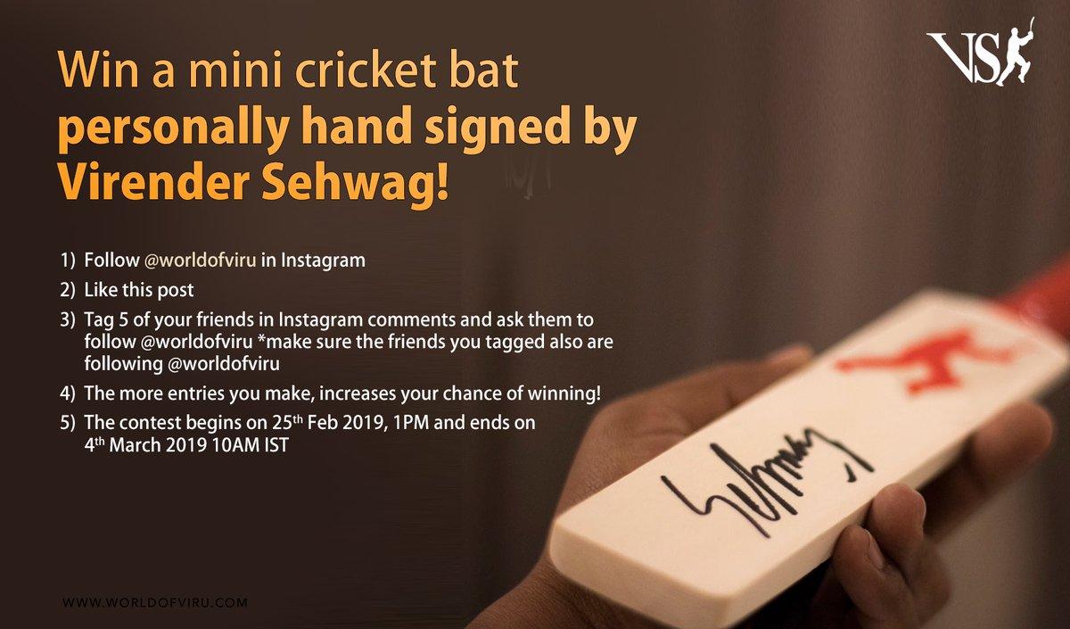 worldofviru's tweet photo. #ContestAlert  Hello @virendersehwag fans! Here is your chance to win an autographed bat by Viru!  
Click to win ! https://t.co/PcclrDzunV  #Contest #Prize #Sweepstakes #win #JoinNow #Viru #Cricket #Grab #Bat #Free https://t.co/4gQVuOjk79