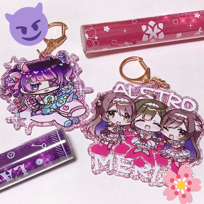 サンクリで頒布するシャニマスピンクラメラメアクキーかわいくできた!まみみとアルストロメリアちゃん🌸 