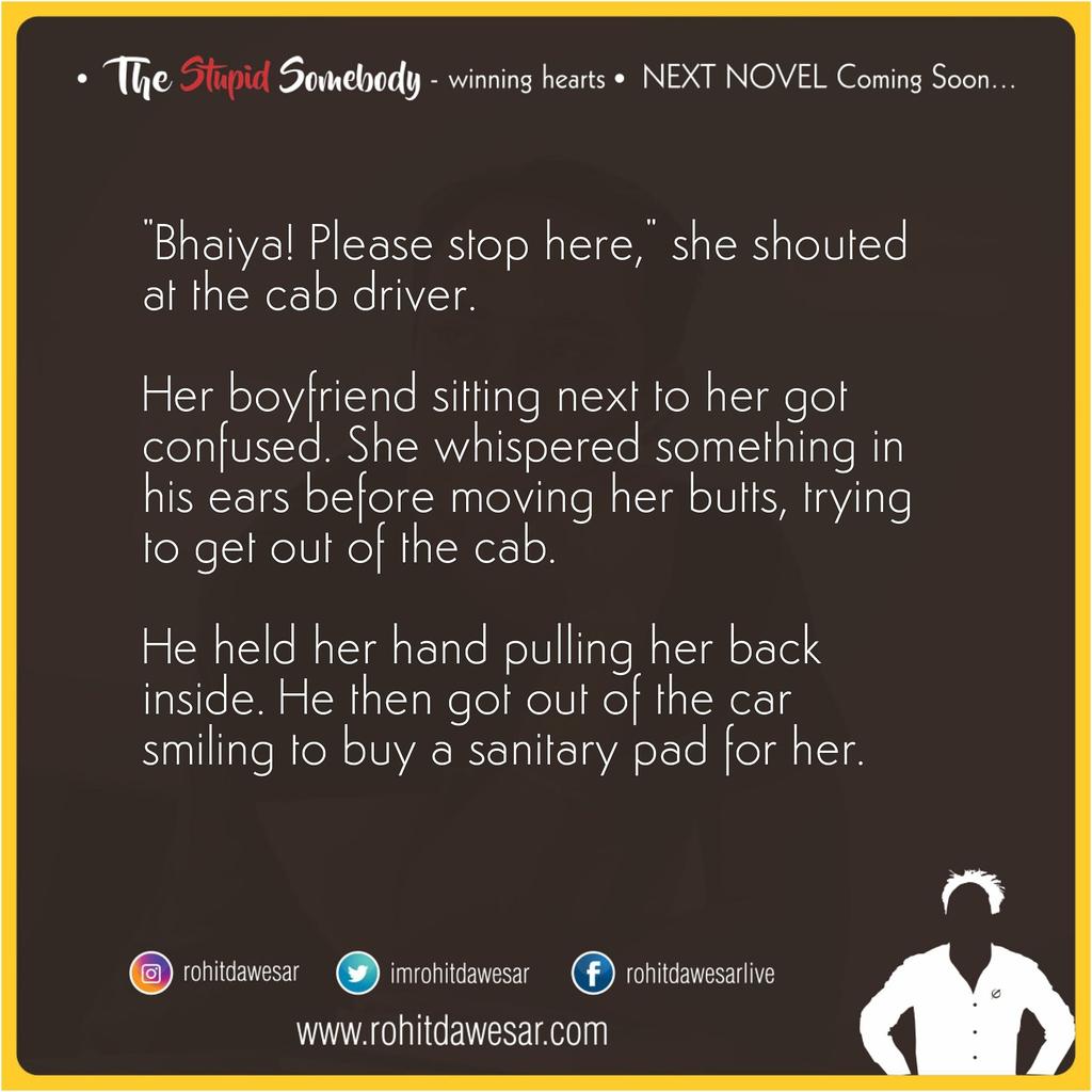 rohitdawesar's tweet photo. 'Please stop here!'
NanoTale #3 of the #NanoTaleMonth #March . π
.
.
One NanoTale a day this month. Share whichever Tale touches your heart. π β€οΈ
.
.
#NanoTale #ShortStories
#NoMatterWhat #RohitDawesar #RohitsSecondBook #Friend #SanitaryPads #Mensuration #girlfriend https://t.co/mZXtUSf5Je