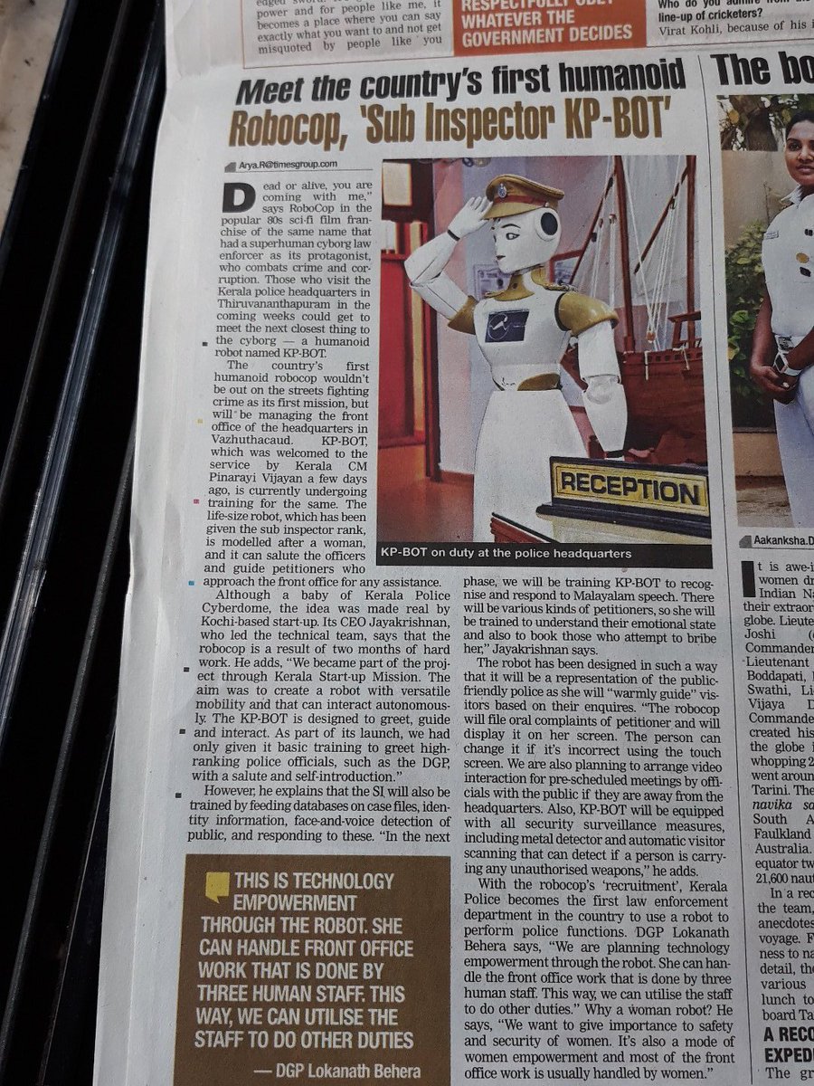 rucha_baphna's tweet photo. In India, where unemployment &amp; poverty is major problem, employing robot to replace work of 3 human staff is not a path towards progressive India . CM of kerela @vijayanpinarayi @PMOIndia , DGP Lokanath Behera. Plz take this into consideration https://t.co/PvLlXcjSBH