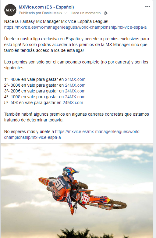 Qué os parece? La MX Manager MX Vice España viene con premios, aparte de los que ya en sí puedas lograr con la MX Manager normal. 

Entra en mxvice.es/mx-manager/lea… y únete!