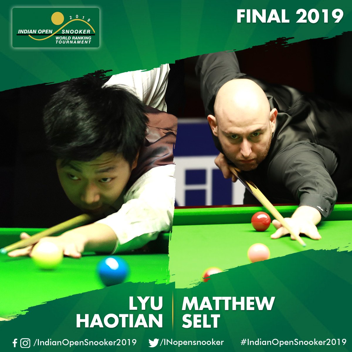 Final Match of 5th Indian Open Snooker World Ranking Tournament 2019 will be held between Chinese player Lyu Haotian Vs Matthew Selt from England.

#IndianOpenSnooker2019 #IndianOpen #WorldSnooker