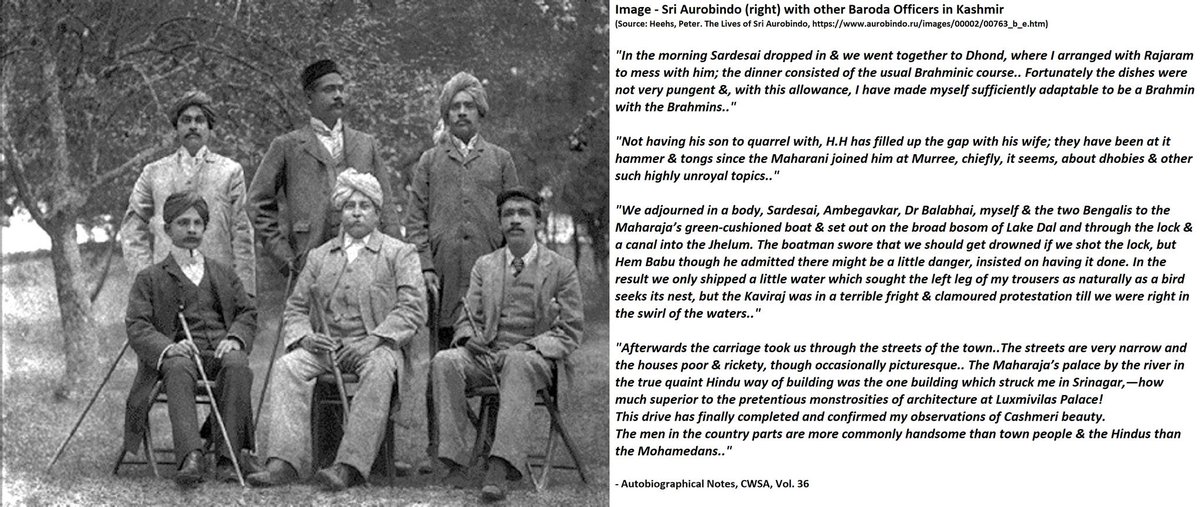 26) On a Tour of Kashmir (ii):The royal party reached Srinagar in late May, & was there at least three times: ~28 May to ~7th June, for a few days around 23 June, & again for ~10 days after 5 September.We get a glimpse of  #SriAurobindo's experience there from His notes: