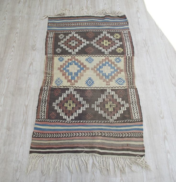Handmade Art: New in my #etsy shop: Turkish Small Wool Kilim Rug 3x4 #smallrug #brownrug #cottonrug #arearug #bohemianrug #bohokilim #geometric #bluerug #kilimrug #turkishkilim #woolrug #handwoven #anatolianrug #striped #vintage #antique #homedecor #kitc… ift.tt/2Um1HsM