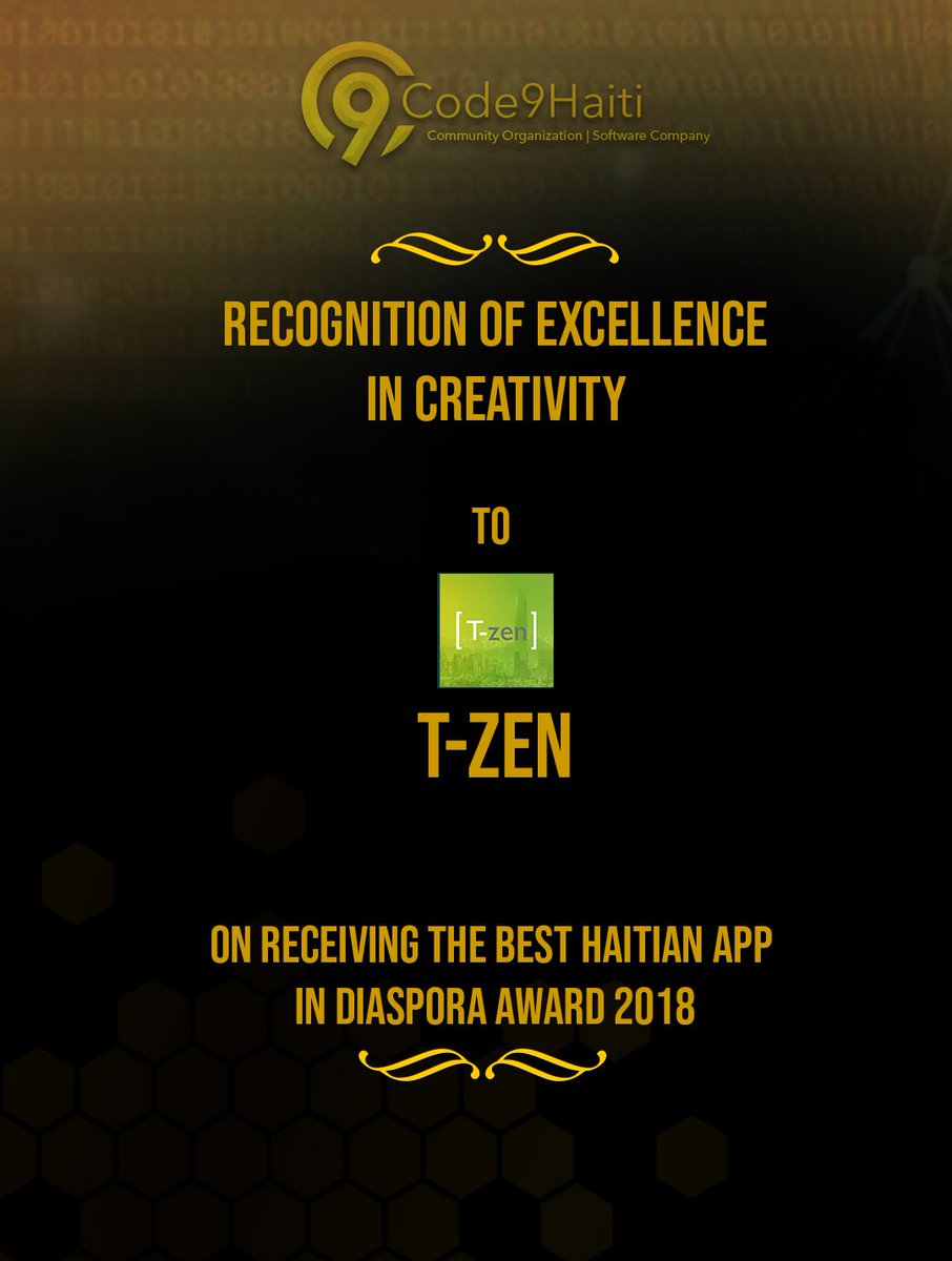 code9class's tweet photo. Congratulations to T-Zen on winning the Best Haitian App In Diaspora Award 2018. #BHAPP18 #awards https://t.co/fA2bitJern