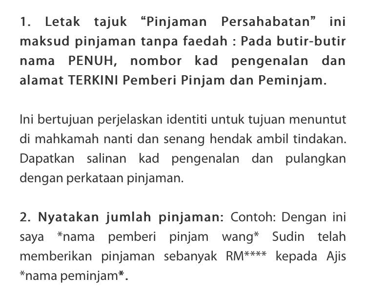 Contoh Surat Akuan Pinjaman Persahabatan Peribadi