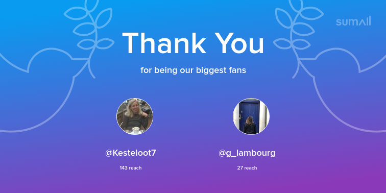 Our biggest fans this week: <a href="/Kesteloot7/">Chantal Kesteloot</a>, @g_lambourg. Thank you! via sumall.com/thankyou?utm_s…