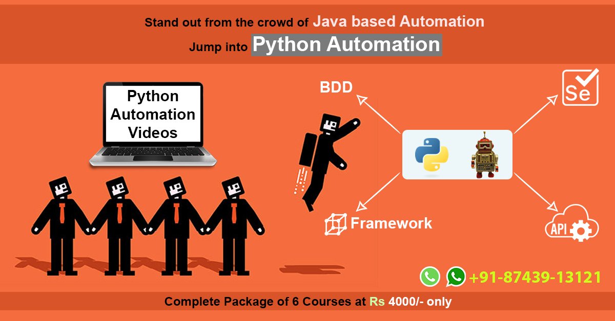 world_testing's tweet image. Stand out from the crowd of Java-based Automation, jump into #Python #Automation!
Complete Package of 6 courses- available at Rs 4000/- only.
Don’t miss the offer, grab it now. Call or WhatsApp now at +91-8743913121
• Check the Sample Videos: goo.gl/CVQy3Z