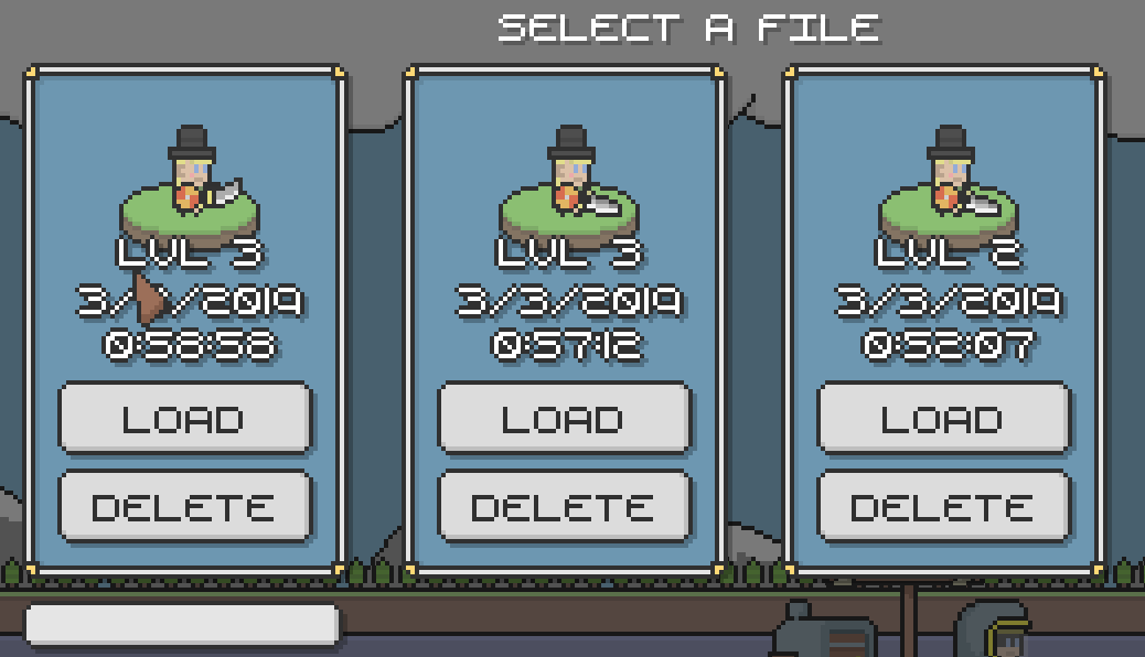 shmellyorc's tweet photo. game save/loading fully in there. can even see the change in character loot (got better loot) from game saves. #gamesave #loot #character #godotengine #pixelart https://t.co/boDsr2y9sk