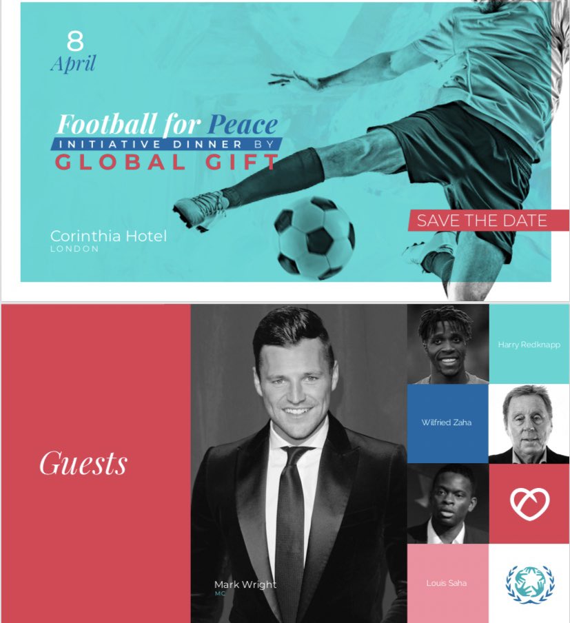itspr's tweet image. We’re delighted to see 2 of our charities come together for a special initiative dinner on 8th April’19

#GlobalGiftGala &amp;amp; #FootballForPeace!

Contact us for tickets / PR opportunities Pls support these amazing charities 🙏🏼

#events #charity #pr #sponsorship #vip #celebrities