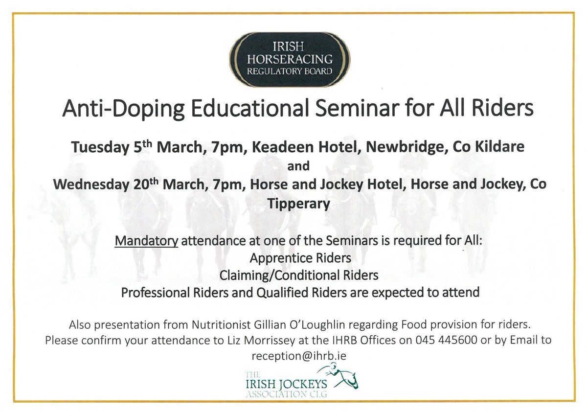 <a href="/_Davy_Russel_/">Davy Russell</a> <a href="/Robbie_Power_/">Robbie "Puppy" Power</a> <a href="/swflanagan7/">Sean Flanagan</a> <a href="/declanmcdonogh/">Declan Mc Donogh</a> <a href="/slippersmadden/">Niall madden</a> <a href="/RossCoakley/">Ross Coakley</a> <a href="/chrishayes24/">Chris Hayes</a> <a href="/kmanning910/">Kevin Manning</a> <a href="/Markfishenright/">Mark Enright</a> <a href="/rachaelblackmor/">Rachael Blackmore</a> <a href="/dan2231/">Danny Mullins</a> <a href="/CoddJJ/">Jamie Codd</a> <a href="/Lisa_0_Neill/">Lisa O'Neill</a> retweets appreciated