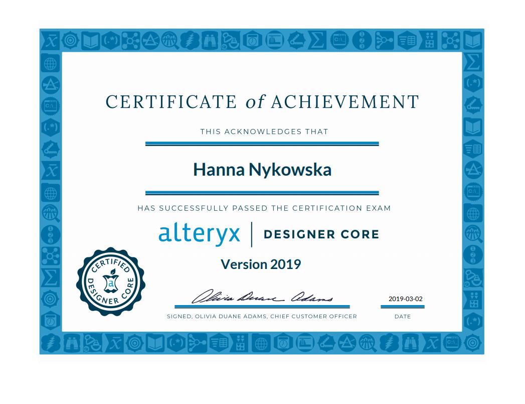 hanykowska's tweet image. Last night I passed the Alteryx Designer Core Exam! #alteryx #alteryxacademy #alteryxcertification #neverstoplearning