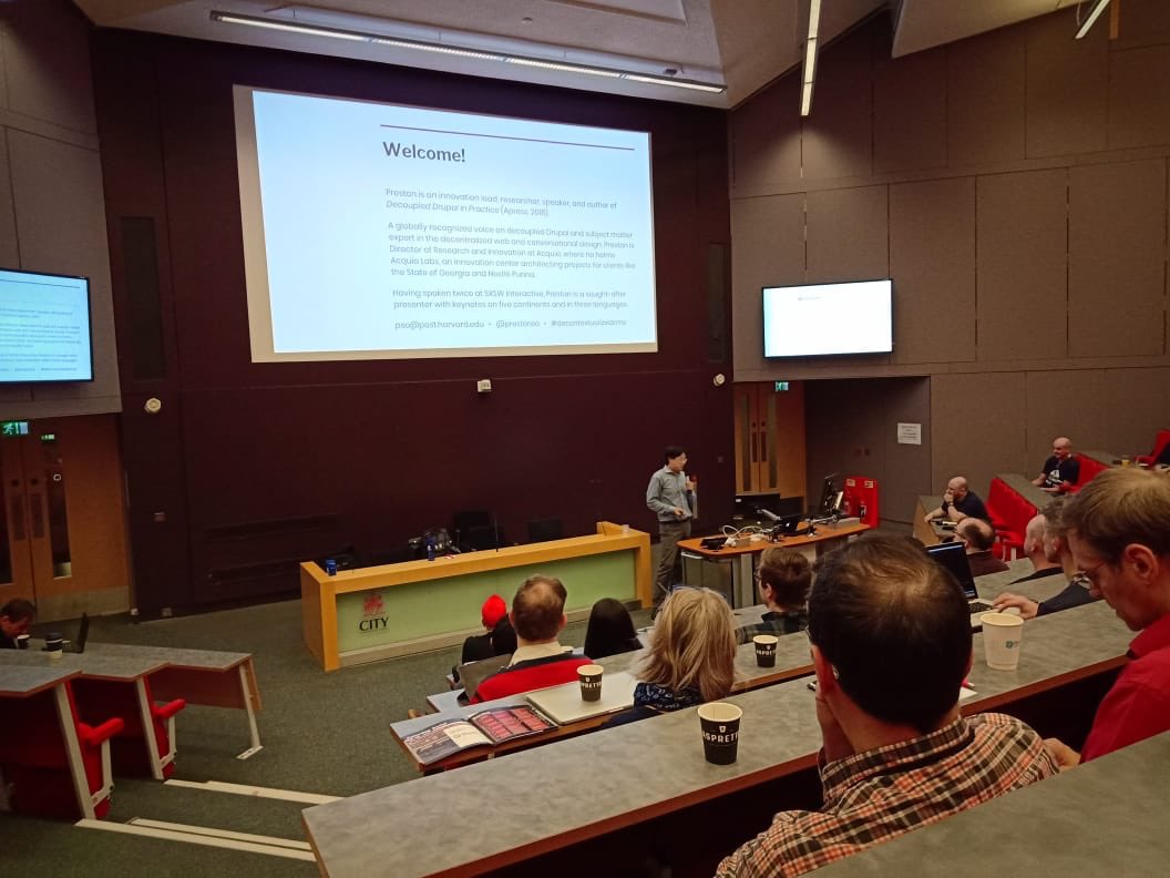 Srijan's tweet image. And &apos;so&apos; it begins...Day 3 at #DrupalCampLondon, with @prestonso keynote @DrupalCampLDN #Drupal