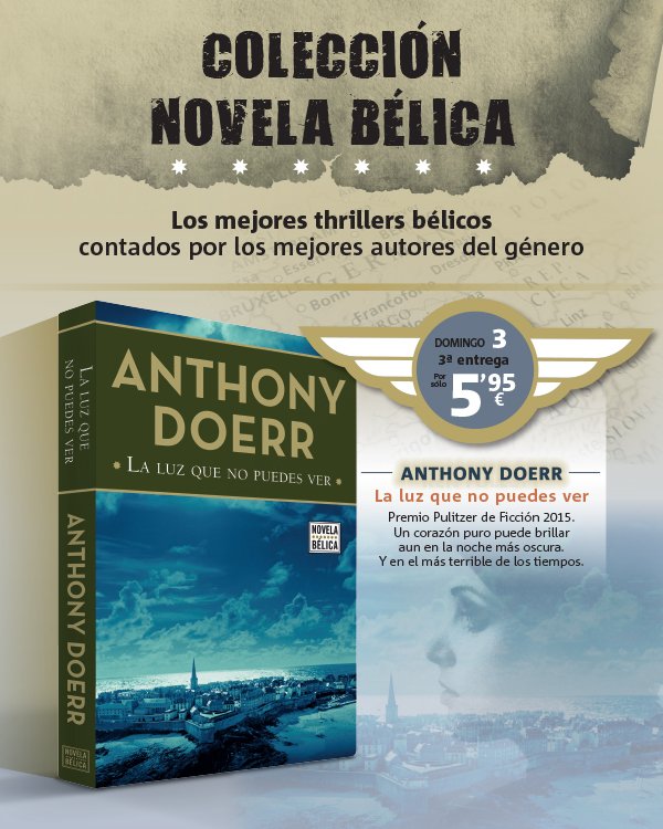ElMundoPromos's tweet photo. No te pierdas hoy con EL MUNDO "La luz que no puedes ver" de Anthony Doerr, Premio Pulitzer de Ficción 2015. Por sólo 5,95 €
https://t.co/JYJ0GPXWXy https://t.co/qgCdehu2if