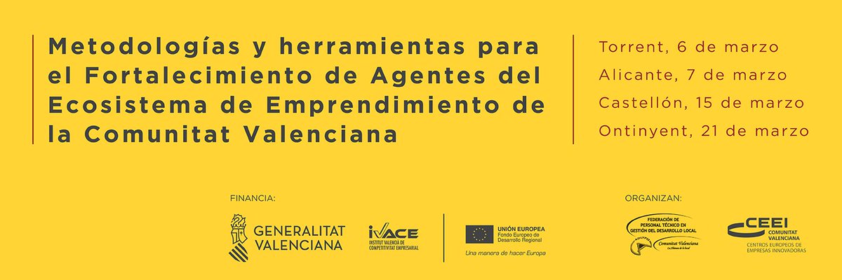 Esta semana arranca Programa Fortalecimiento Agentes Ecosistema Emprendimiento de CV, <a href="/GVAivace/">IVACE+i</a> <a href="/adlypse/">Adlypse</a> <a href="/CEEICastellon/">CEEI Castellón</a> <a href="/ceeielche/">CEEI Elche</a> <a href="/ceei/">CEEI Alcoy</a> y <a href="/ceeivalencia/">CEEI Valencia</a> 
6/03 #Torrent
7/03 #Alicante
15/03 #Castellón 
21/03 #Ontinyent 
emprenemjunts.es/?op=8&n=18127 #Femterritori <a href="/emprenemjunts/">Emprenemjunts</a>