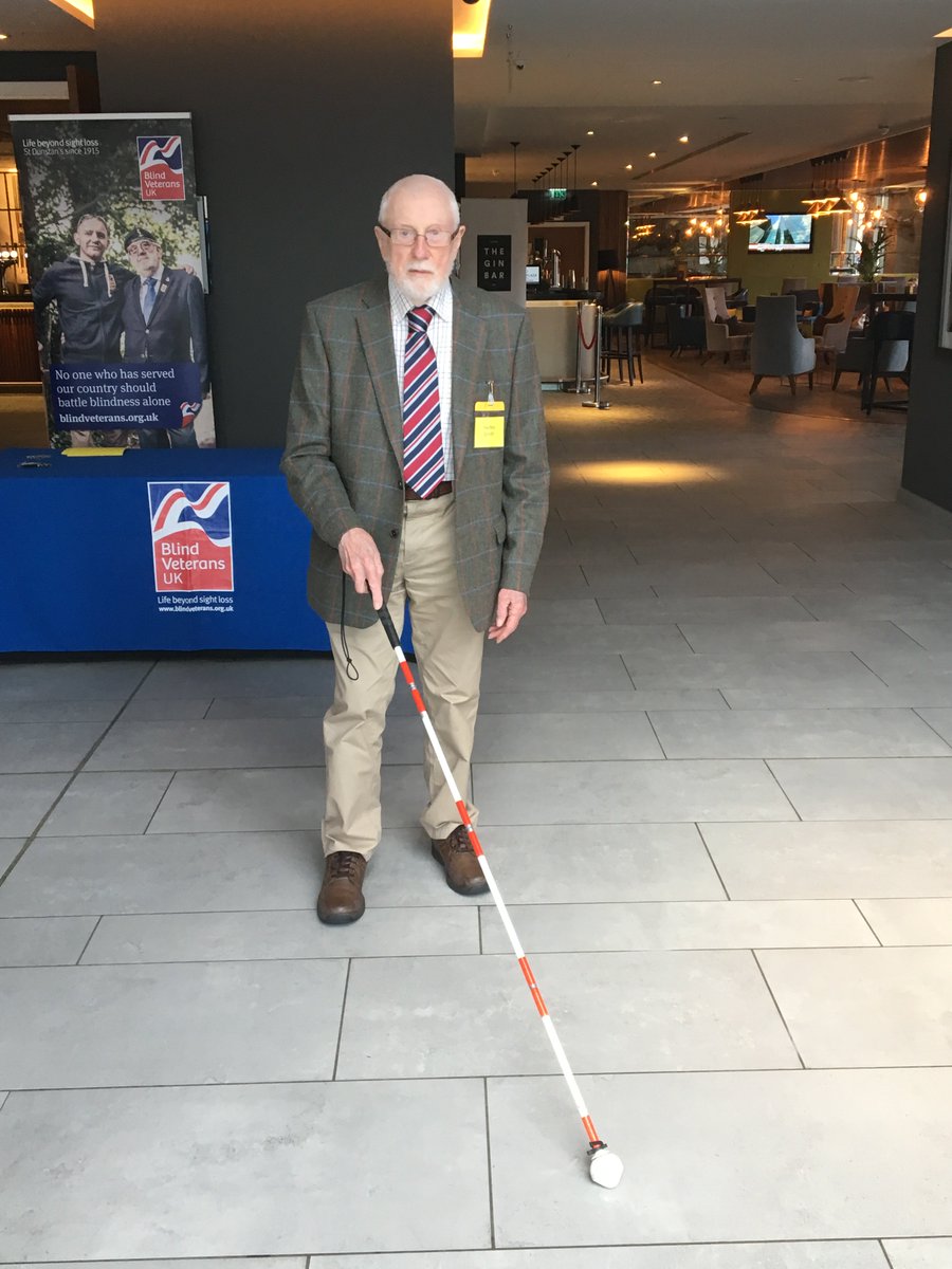 BlindVeterans's tweet photo. Happy #WorldHearingDay! 👂 Did you know a white cane with red stripes shows that the user is both hearing and vision impaired? After receiving #mobility training from @BlindVeterans Hedley can now leave the house independently, the cane ensures he gets around safely. 🙌 https://t.co/la2Rd8E2A6