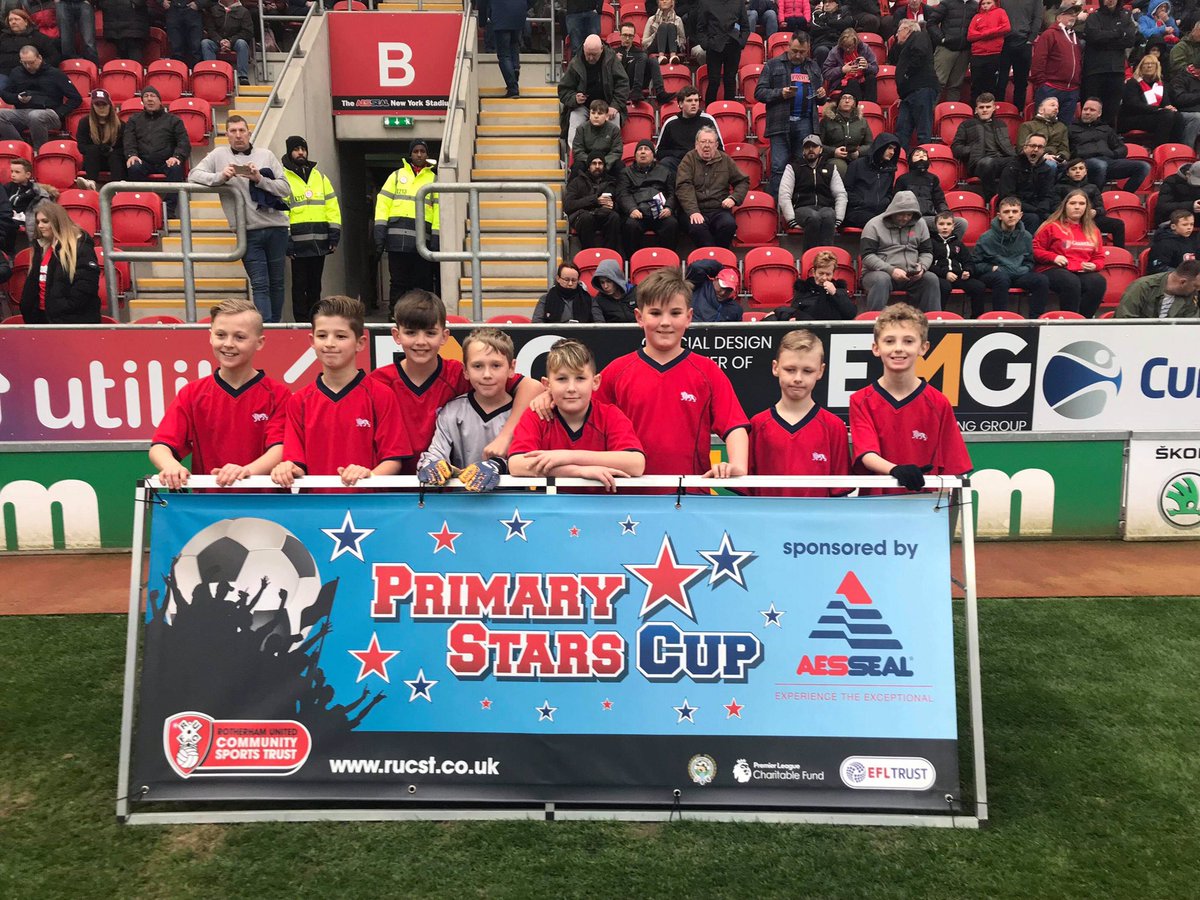 HeatherGarthPA's tweet photo. From the playground to the quarter finals! Yesterday these boys took part in the quarter finals of the Primary Stars Cup at Rotherham United’s New York Stadium, not bad to say this is our first year as a football team ⚽️ Everyone at Heather Garth is so proud of you! @RU_CST https://t.co/VGHtgD8e15