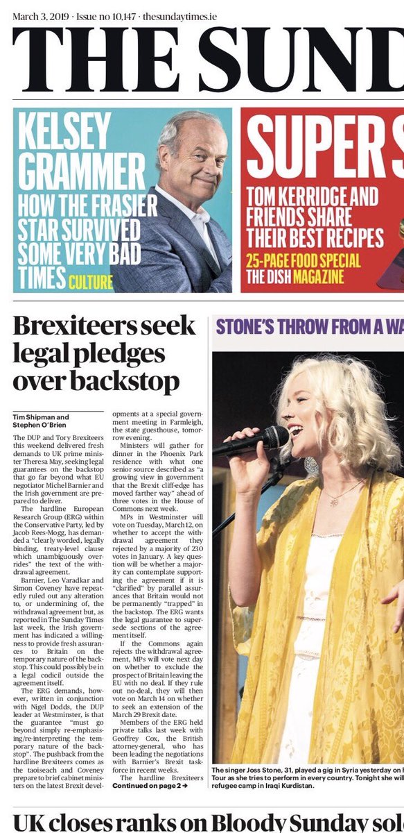 UK vs IRL editors of @thesundaytimes Same bylines, same Brexit reporting, wildly different spin. (The first line of the Irish version, notably, points out that the ERG demands are way beyond what EU negotiators will countenance.)