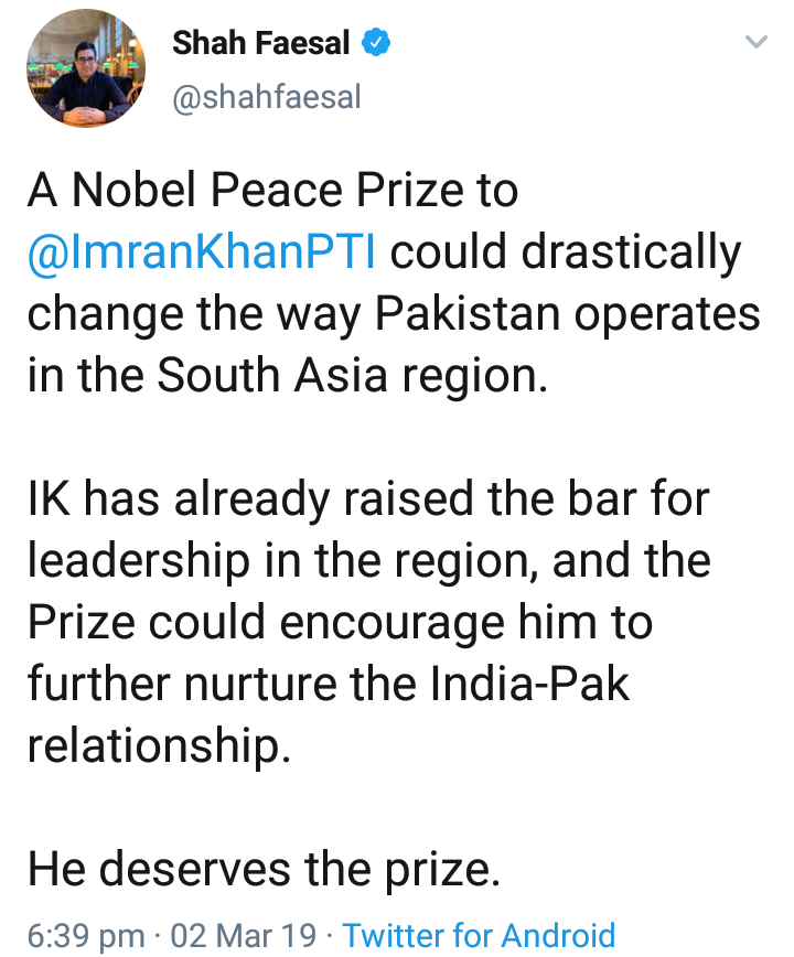 Image result for shah faesal nobel