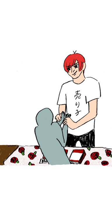 イラスト本の奥付に載せたらちっちゃすぎて悲しくなったので載せます。

春コミを手伝うF6???
売り子してるといつの間にか握手会になってしまうジャス、大量に換金してくれるカラ松、不備チェックに眼を光らせるジニ。 