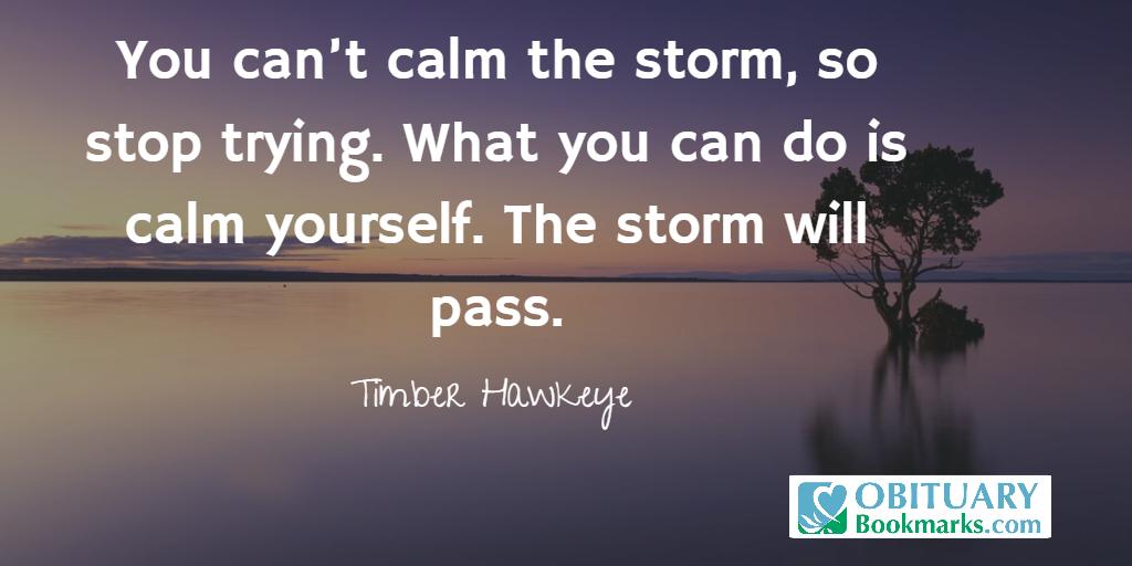 ObitBookmarks's tweet photo. You can’t calm the storm, so stop trying. What you can do is calm yourself. The storm will pass. https://t.co/zhzMfyRuTo