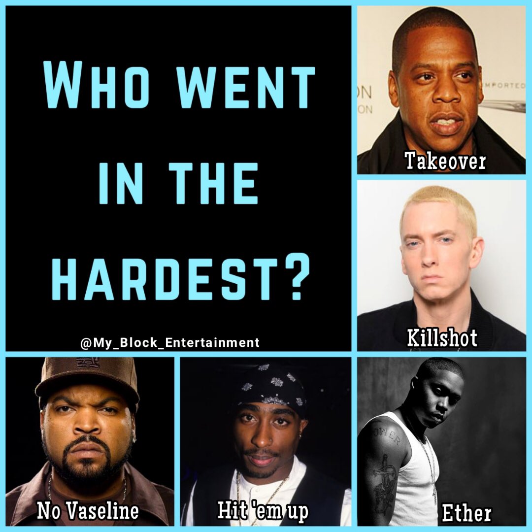 Who out of these five had the best diss song? 🔥🎶  #DissTrack #IAmHipHop #HipHopLegends #HipHopCulture #RealHipHop #HipHopLyrics #RapFlow #WhoGotFlow #NoMumbleRap #GangstaRap #BarsStillMatter #JayZ #Eminem #KillShot #IceCube #NoVaseline #TupacShakur #HitEmUp #Nas #HipHopArtists