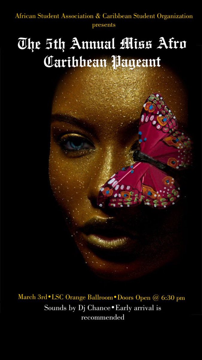 SHSU_ASA's tweet photo. Good morning twitter followers and #SHSU , today is the day we have ALL been waiting for 6 lovely contestants and 1 crown βΌοΈ
Who will be crowned Miss Afro Caribbean ? π #MAC2K19 https://t.co/cn6rJKvTGf