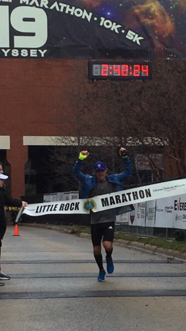 Male Full Marathon winner, Jeremy Provence,  just crossed the finish line. Waiting for official time.