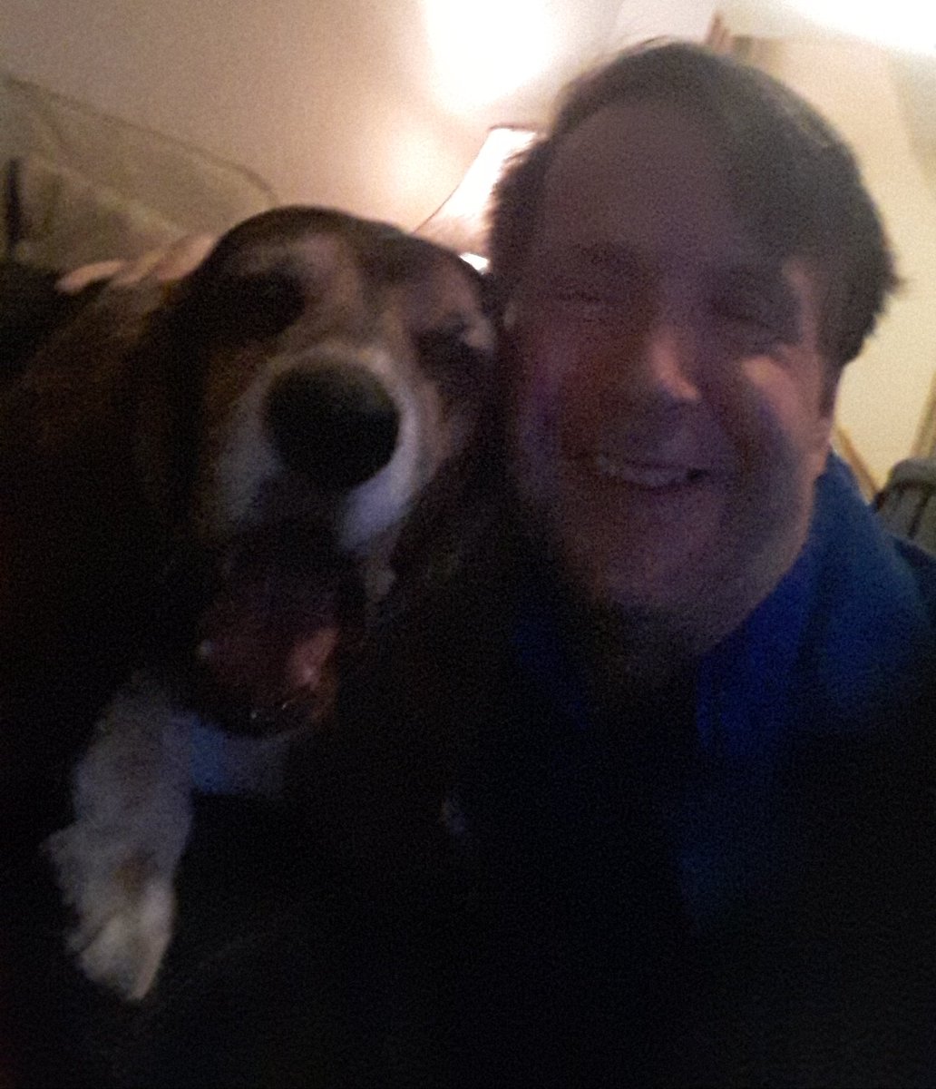 Who said dogs don't do selfies well? 🐶❤

I am holding Chenzi, my cousin's new 4 month old Shitzu and Dave, <a href="/4Paths2Wellness/">Dave and Christine</a>, is holding the older sister, Maxine, the Bassett Hound. 

Can you say cheese?? 😁
